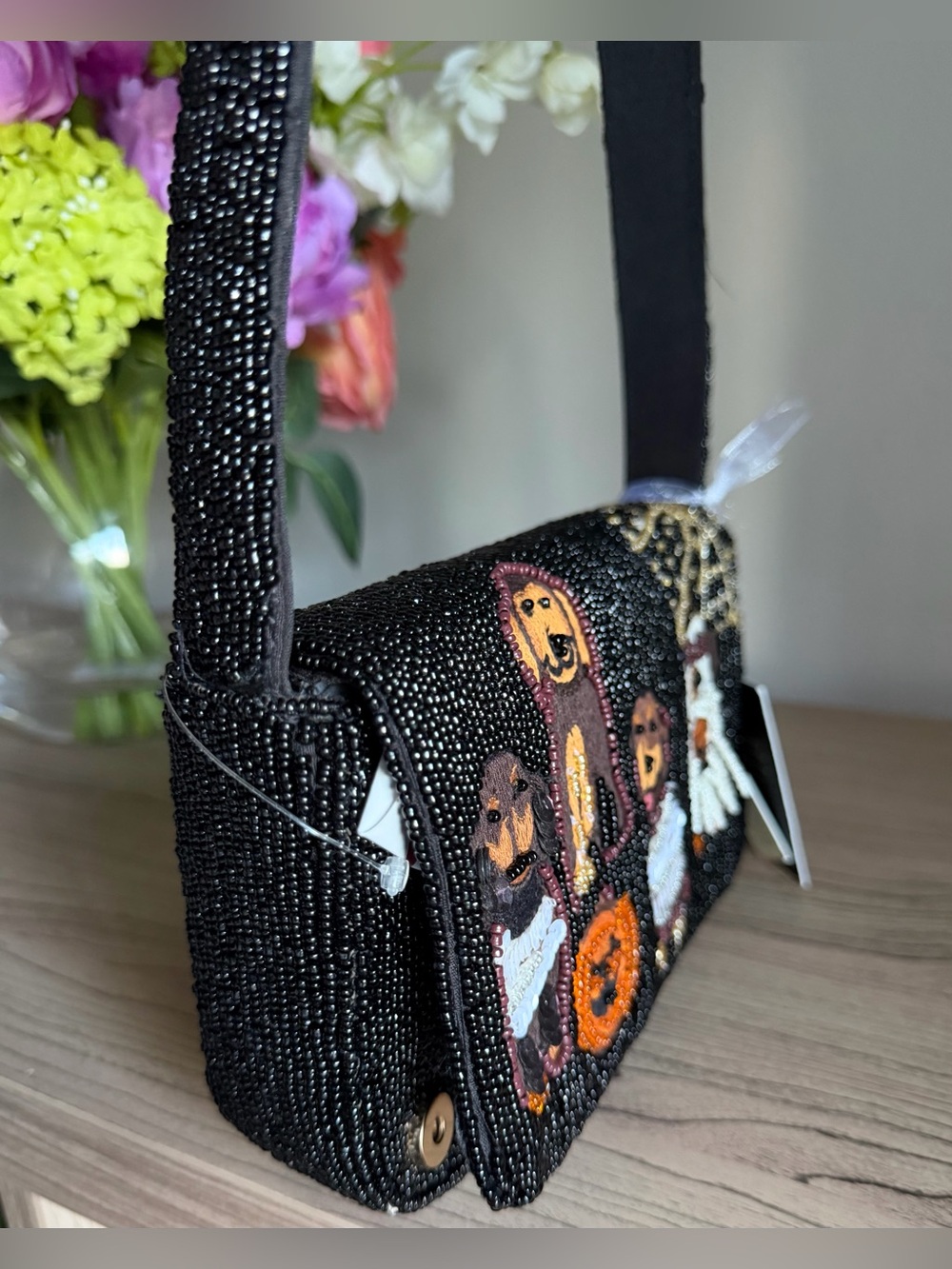 Made in India Halloween Daschund ghost web puppy Costume Beaded Shoulder Bag - Picture 3 of 12